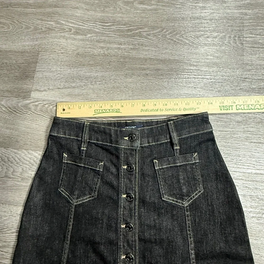 Chaps Petite Womens 2P Dark Wash Button Front Denim A-Line Skirt  Jean RN‎ 41381